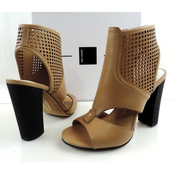 Dolce Vita Nona Open Toe Side Zip Heeled Sandal Booties Caramel Leather - Picture 4 of 8